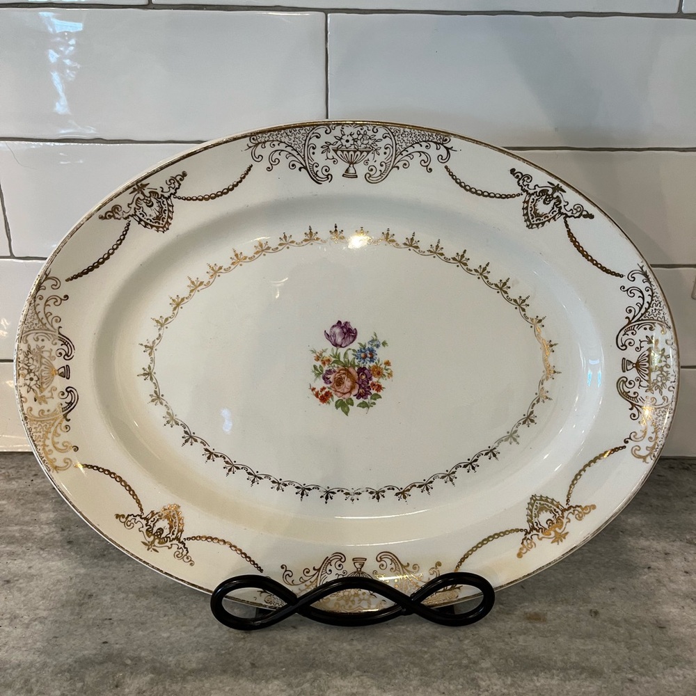 Antique  Stetson Cream and Gold Serveware Platter